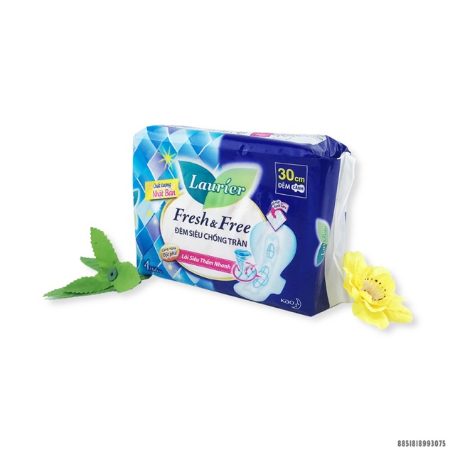 Băng vệ sinh Laurier Fresh &amp; Free đêm chống tràn 4 miếng 30cm