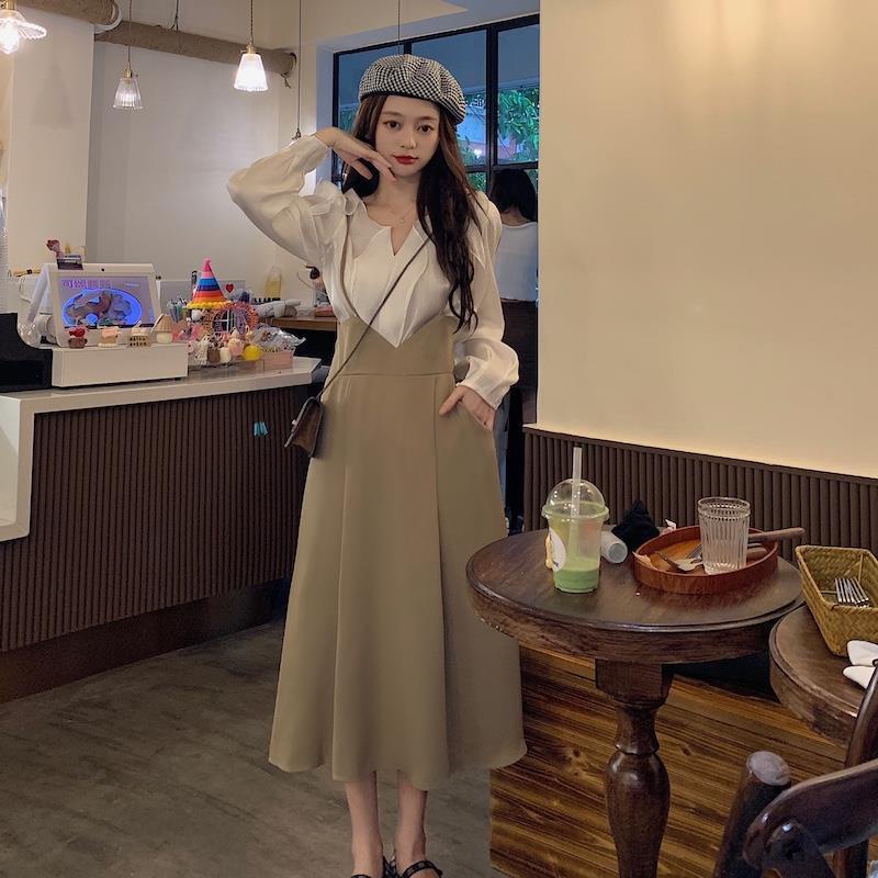 Bộ áo sơ mi + đầm yếm thời trang Hàn Quốc cho nữ (Có bán lẻ)