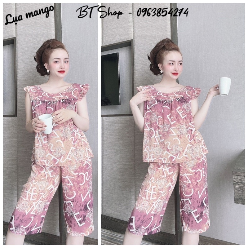 Đồ bộ ngủ mặc nhà lụa mango quần lững hoạ tiết size 2 (57-67kg)