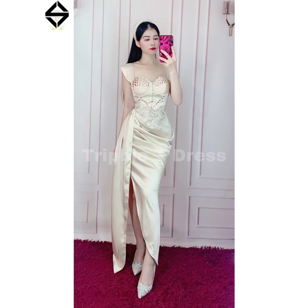 Đầm body dự tiệc kết cườm và hoa nổi sang trọng TRIPBLE T DRESS - size M/L - MS369V