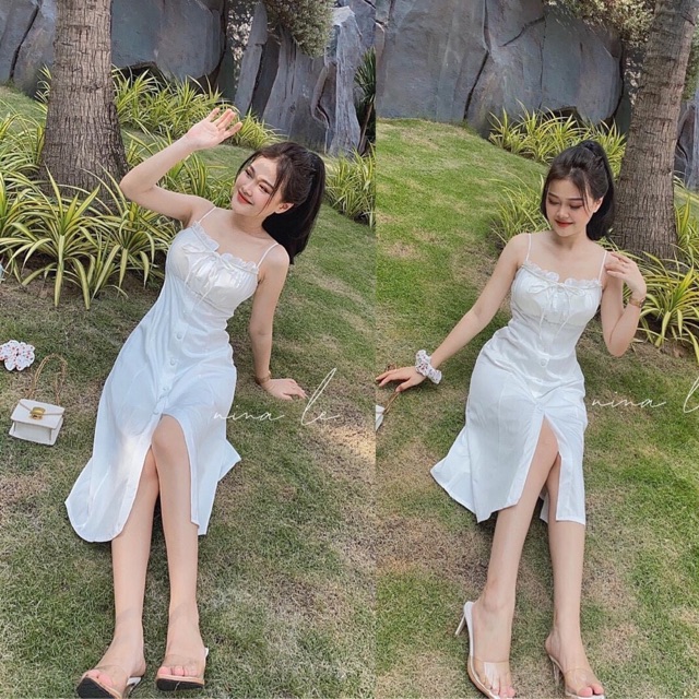 🎀 ĐẦM HAI DÂY DÀI CÀI NÚT HỞ LƯNG CÓ MÚT NGỰC GIÁ RẺ