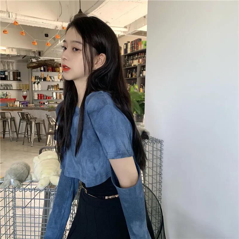 IELGYÁo Hai Dây Ngắn Eo Cao Màu Nhuộm Phong Cách Harajuku Đường Phố Mới Cho Nữ