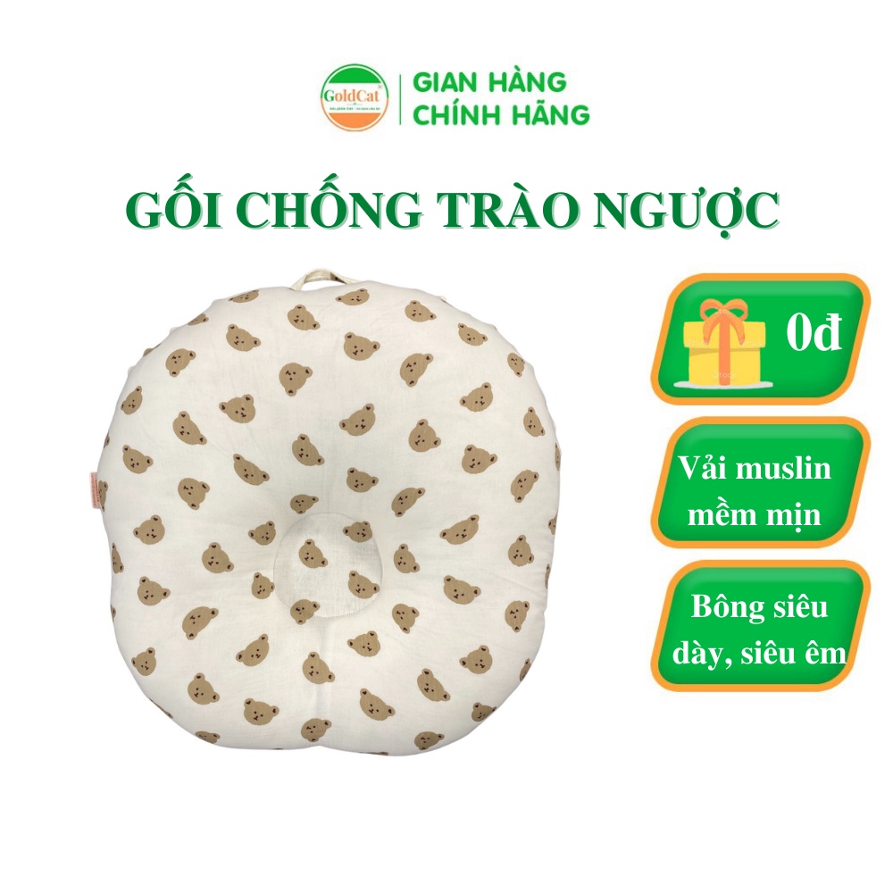 Gối Chống Trào Ngược GOLDCAT Chất Vải Muslin Mềm Mịn, Thấm Hút Mồ Tốt (Vỏ Có Khóa Kèm Lõi Bông)