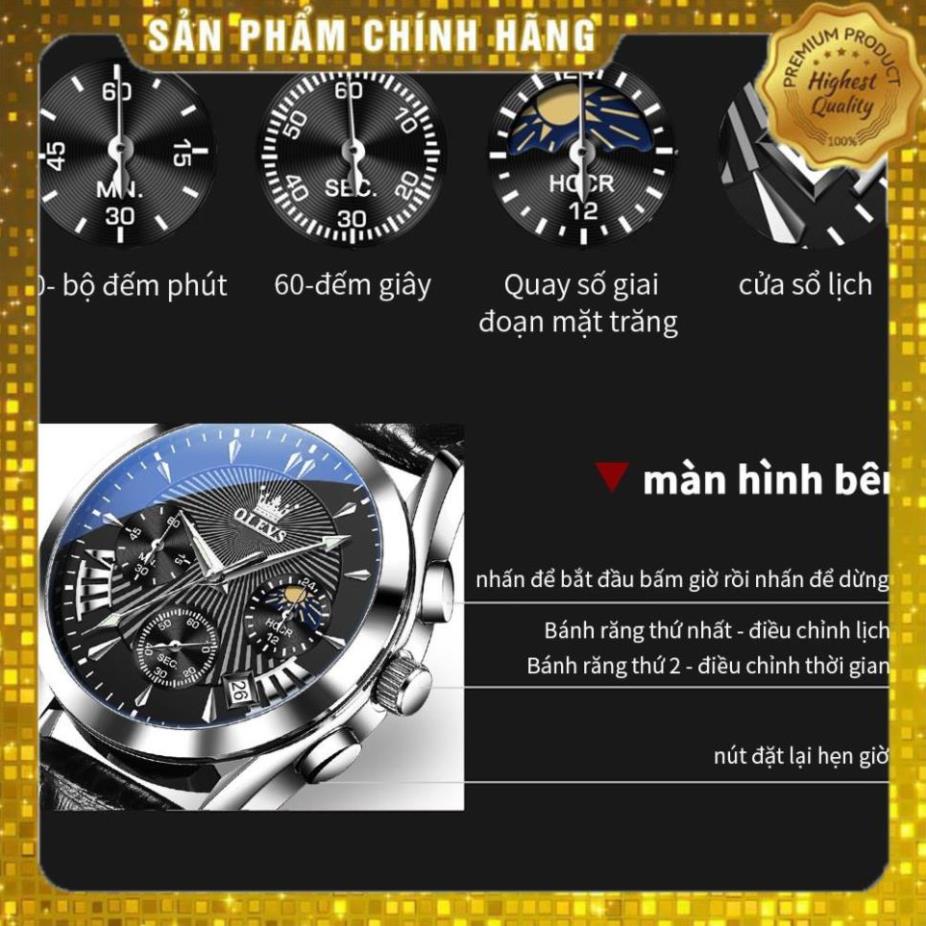 Đồng hồ nam chính hãng OLEVS 2876 dây da bò  chống vô nước sâu  hiệu ứng phát sáng
