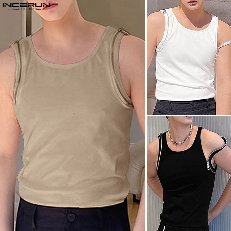 Áo ba lỗ INCERUN cho nam có khóa kéo 3 màu sắc thời trang