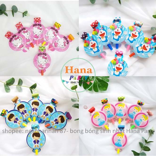 Kèn Lưỡi thổi in hình hoạt hình (Set 3c, set 6c) cho bé trai bé gái phụ kiện sinh nhật cho bé happy birthday party