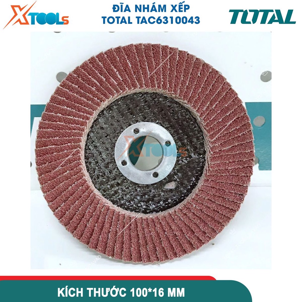 Đĩa nhám xếp TOTAL TAC6310043 độ nhám 100P, kích thước 100x16mm, dùng làm nhẵn mặt phẳng, góc cạnh [CHÍNH HÃNG][XTOOLS]