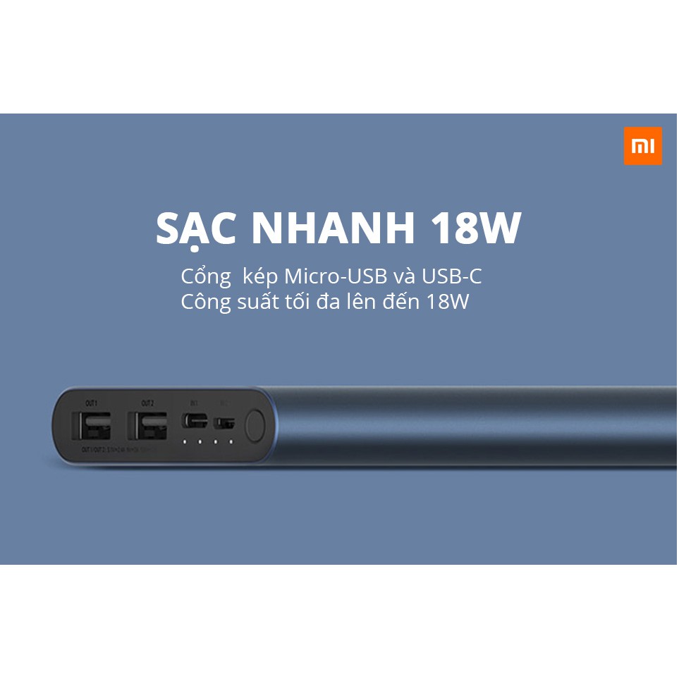 Pin dự phòng XIAOMI Sạc nhanh 18W 10000 mAh Gen 3 cho iPhone IP Samsung Oppo iPad Dung lượng cao chính hãng vỏ nhôm