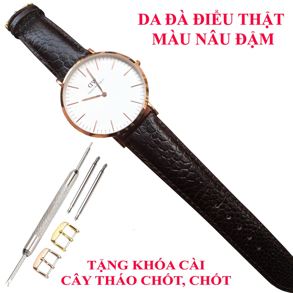 Dây Đồng Hồ Da Đà Điểu Thật Cho Nam Màu Nâu Đậm