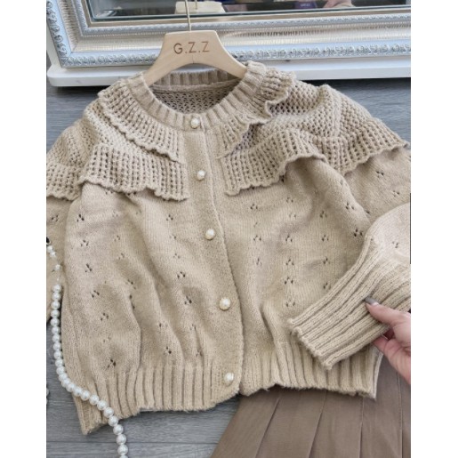 Áo Cardigan Nữ Tay Bồng Sợi Đan, Áo Choàng Thu Đông Len Dày