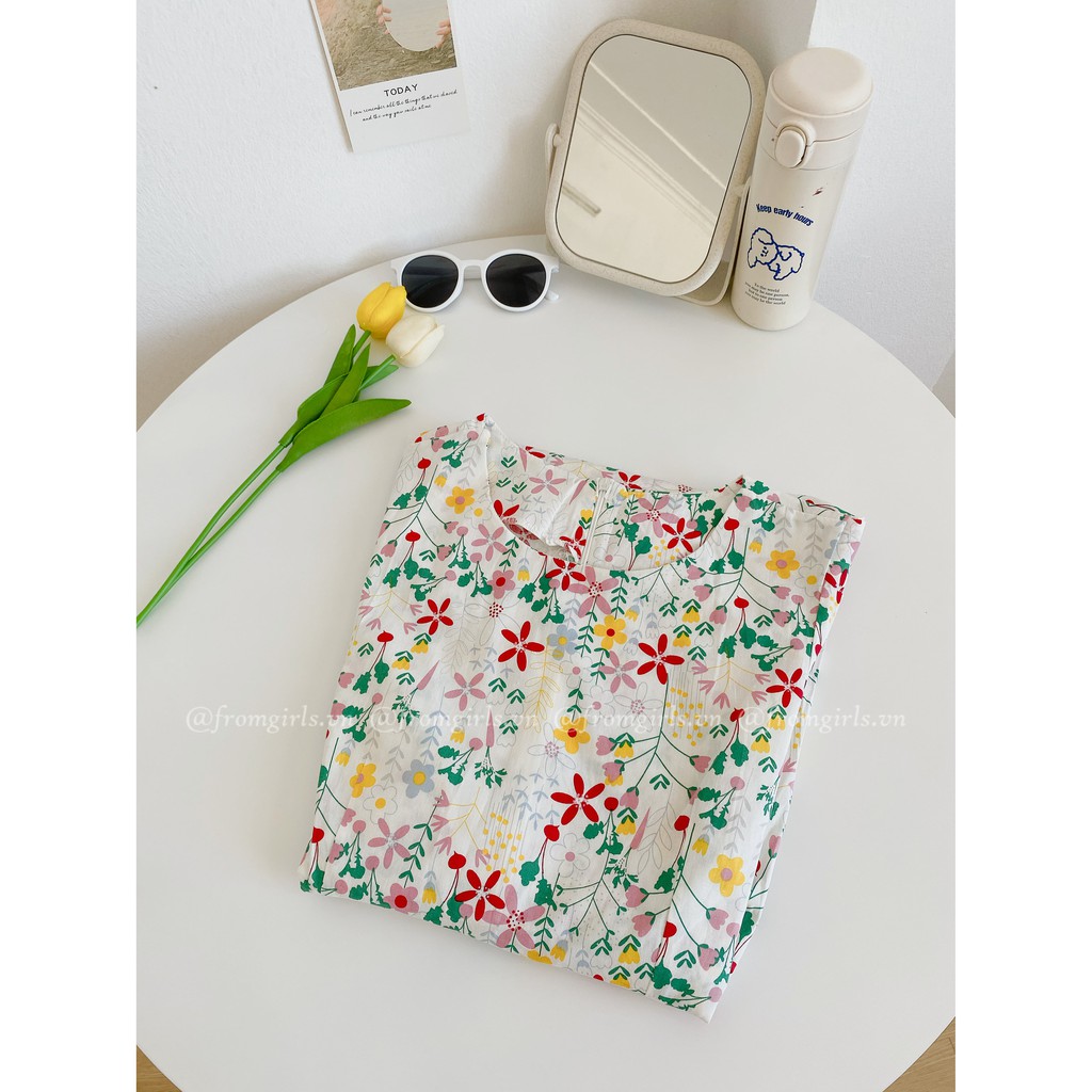 Váy hoa nhí tay phồng, đầm maxi hoa nhí basic  Hàn Quốc - V27
