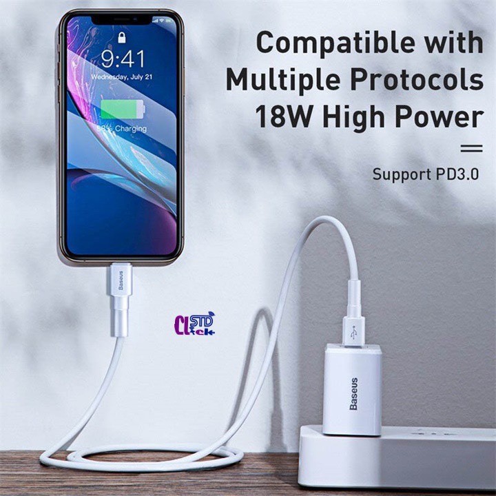 [CHÍNH HÃNG BH 1 NĂM] Bộ sạc nhanh BASEUS 18W iPhone SE iPhone 11, Pro Max, iPhone XS Max, iPhone XS, iPhone X, iPhone 8