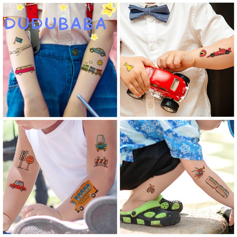 Hình xăm dán họa tiết xe hơi Dudubaba chống thấm nước cho bé