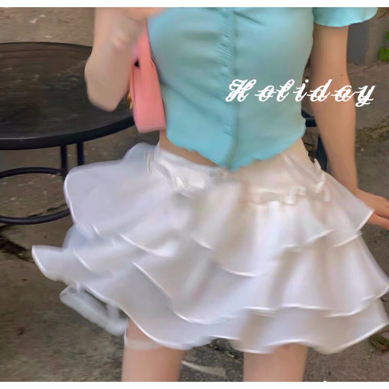 Chân váy xòe 3 tầng phối dây cột cá tính màu trắng và đen | BigBuy360 - bigbuy360.vn