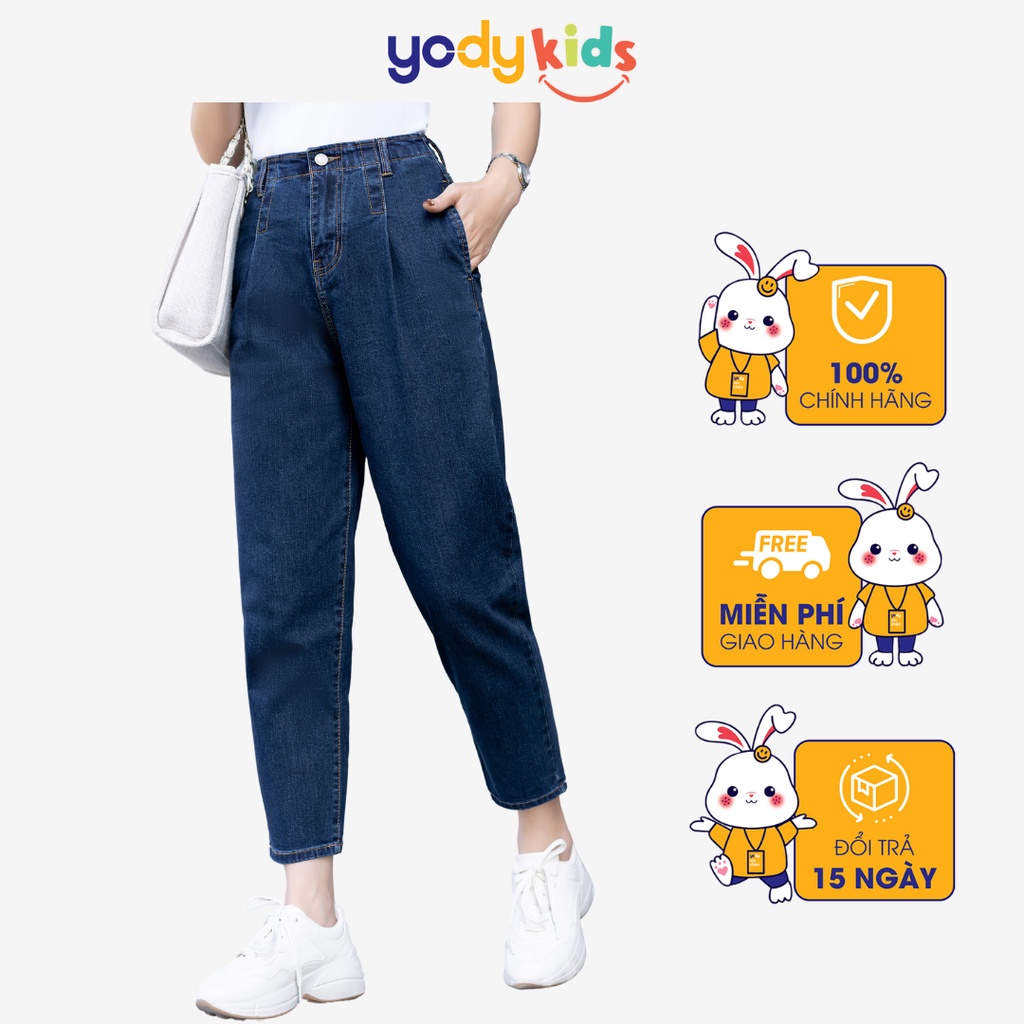 Quần bò nữ YODY jean baggy cạp cao ống lửng chất bò co giãn tốt QJN3076