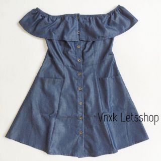 Đầm trễ vai denim Lush