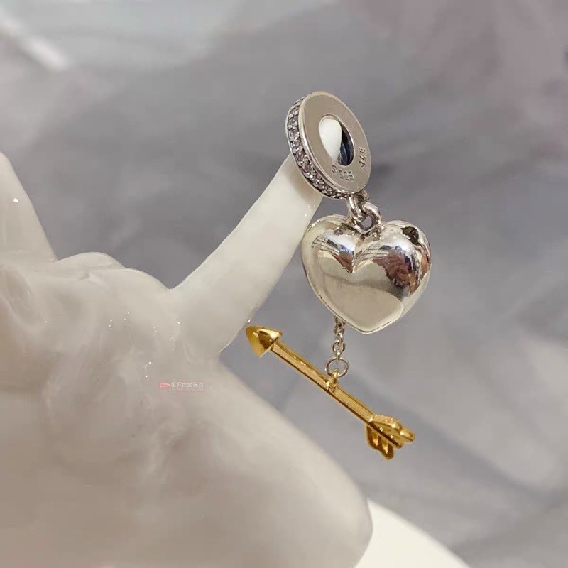 Charm treo Tim mũi tên vàng Bạc s925 Cao Cấp