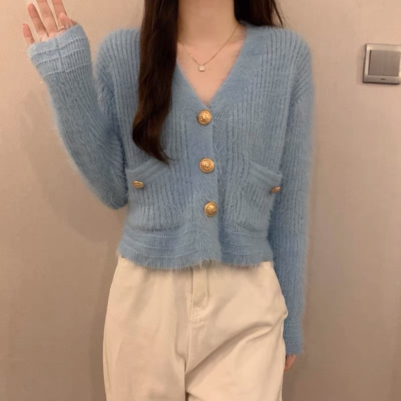 áo len lông khuy đồng mix 2 túi xinh xinh
