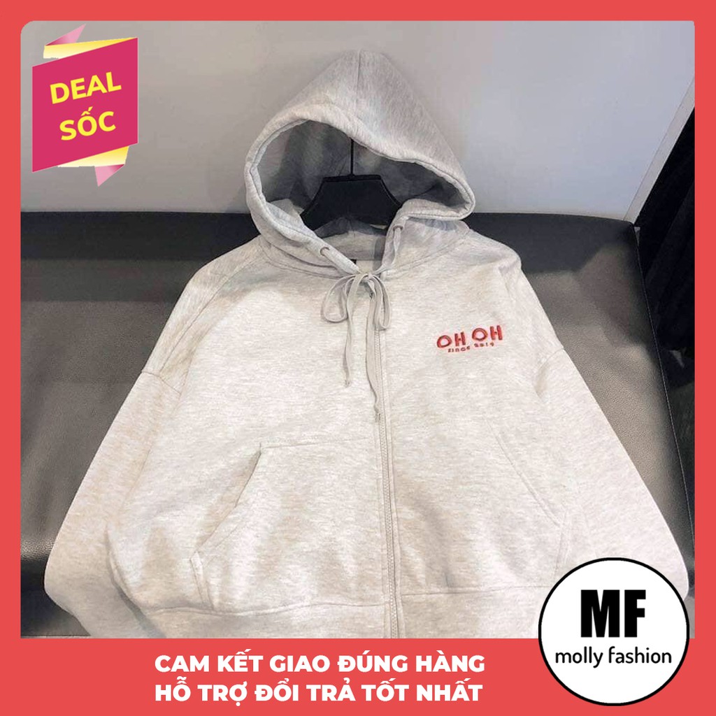 Áo khoác Hoodie nỉ nam nữ form rộng O.H OH Freesize mặc vừa từ 40-65kg Molly Fashion