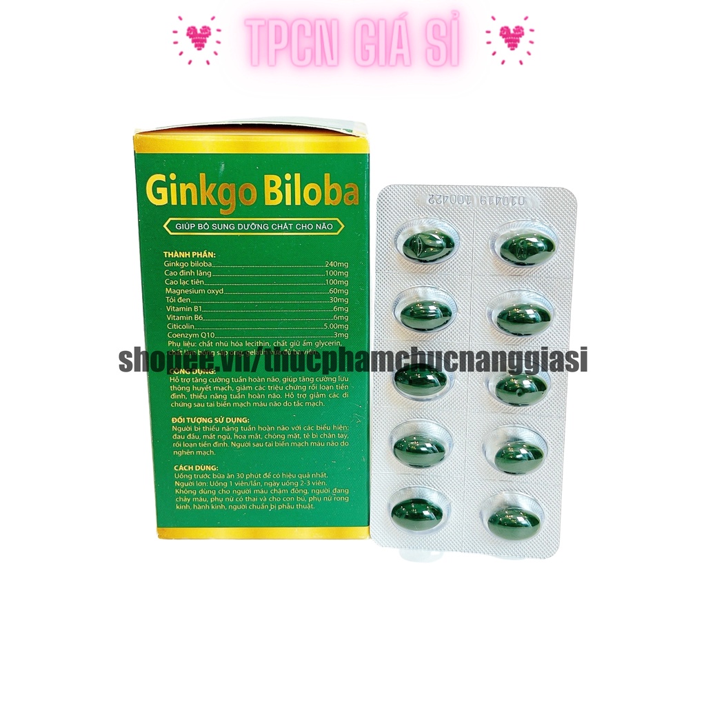 [Xanh] Viên uống bổ não GINKGO BILOBA 240mg giúp tăng cường trí nhớ, tăng tuần hoàn máu não, ngừa tai biến – HỘP 100v