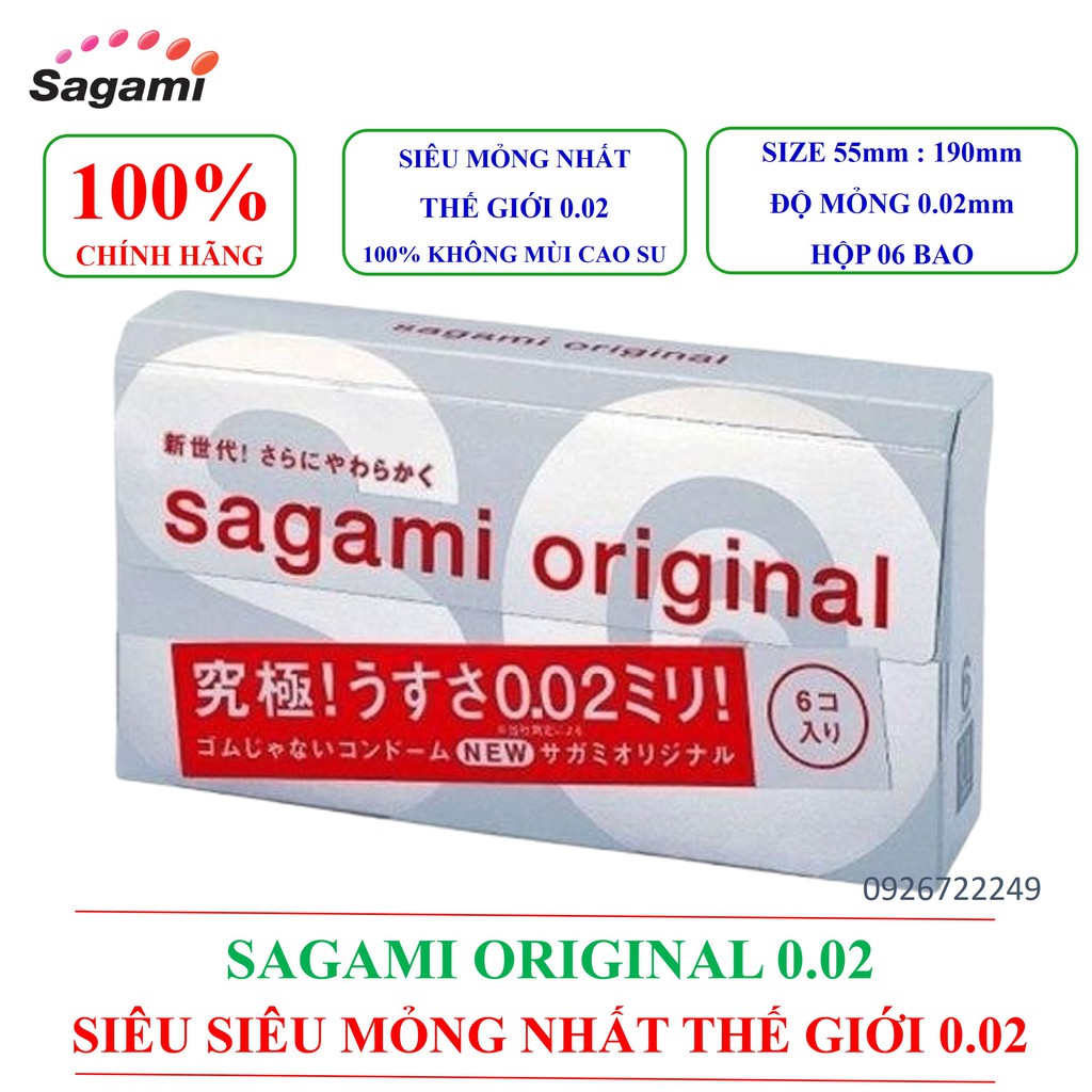 [BAO CAO SU SAGAMI] Bao cao su Sagami siêu mỏng nhất thế giới SAGAMI ORIGINAL 0.02mm hộp 06 chiếc