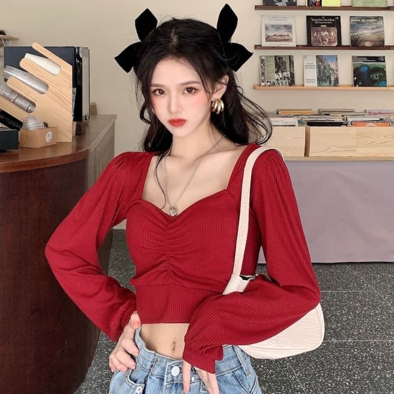 Áo Thun Ngắn Tay Phồng Cổ Chữ V Thời Trang Phương Tây Cho Nữ 2022