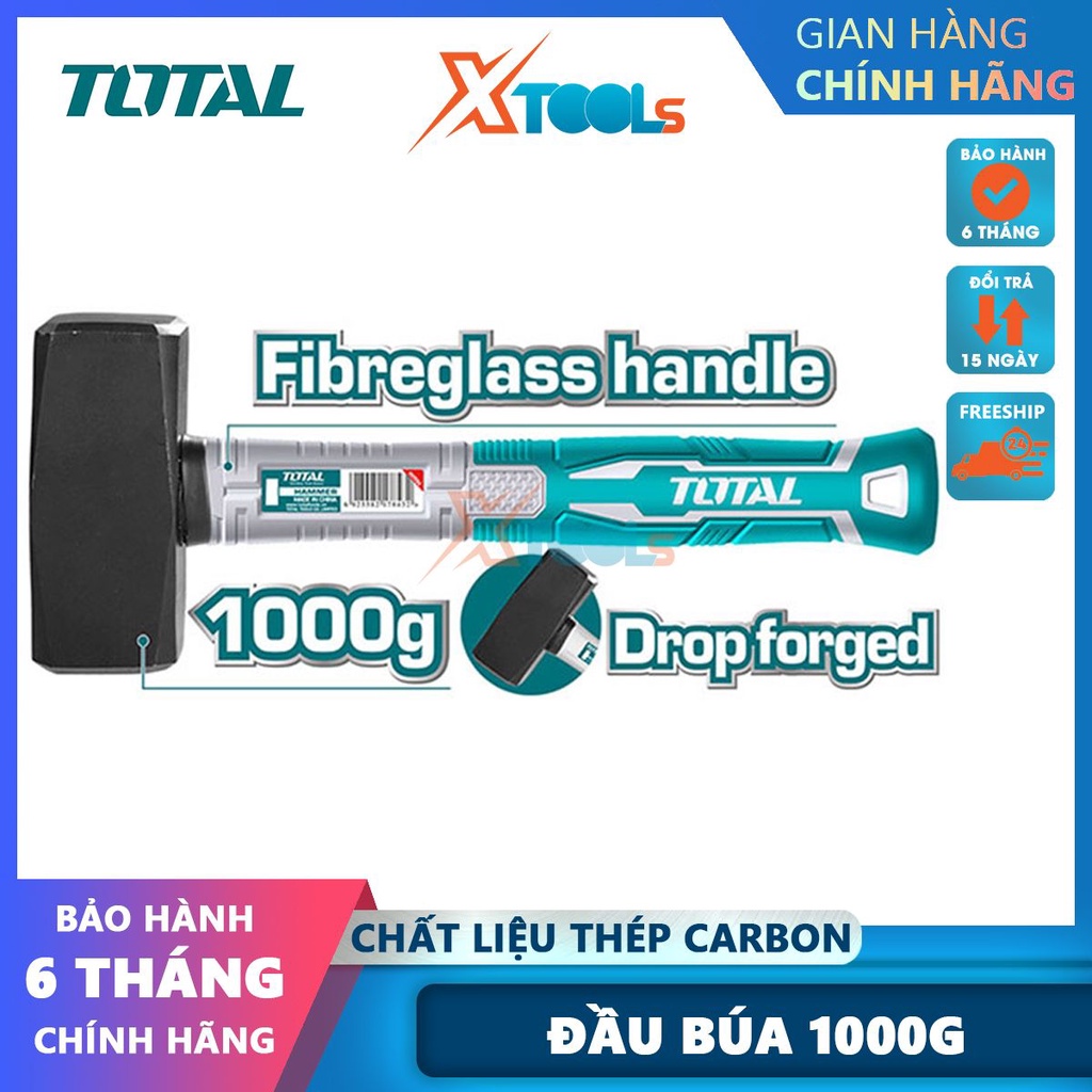 Búa tạ 1000g TOTAL THTS721000, dùng để đập vỡ những vật liệu to lớn, cứng cáp khác như đá, gạch…[CHÍNH HÃNG][XTOOLS]