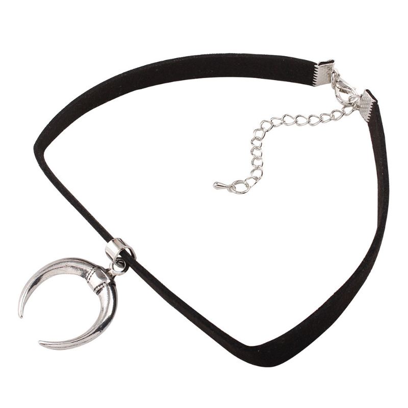 Vòng Cổ Choker Dây Nhung Đen Mặt Trăng Phong Cách Gothic Đơn Giản