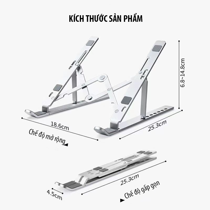 Giá Đỡ Laptop Ipad, Macbook Dễ Dàng Gấp Gọn, Hợp Kim Nhôm Cao Cấp, Điều Chỉnh Độ Cao, Đế Tản Nhiệt Phù Hợp Nhiều Dòng La