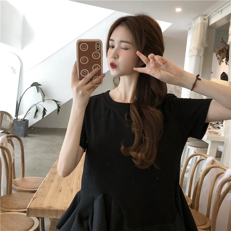 SUXI Áo Thun Tay Ngắn Màu Đen Thời Trang Mùa Hè Cho Nữ