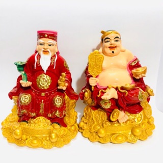Bộ tượng Hai Ông Thần Tài Thổ Địa mẫu chéo chân 6in