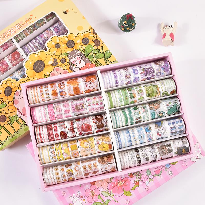 ✨Điểm Ins✨Bộ 100 Cuộn Băng Keo Dán Trang Trí Sổ Tay Nhiều Màu Sắc