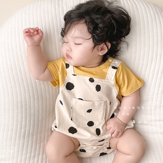 Bộ áo liền quần ngắn tay giả hai lớp cho bé gái 0-18 tháng tuổi