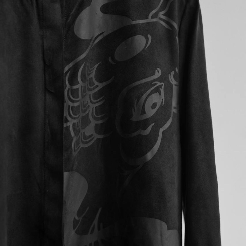 Áo sơ mi unisex Zune.zx form rộng đen in chìm hoạ tiết cá koi, Nishikigoi shirt