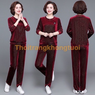 Bộ đồ nhung trung niên mặc nhà dành tặng Mẹ chất nhung dày