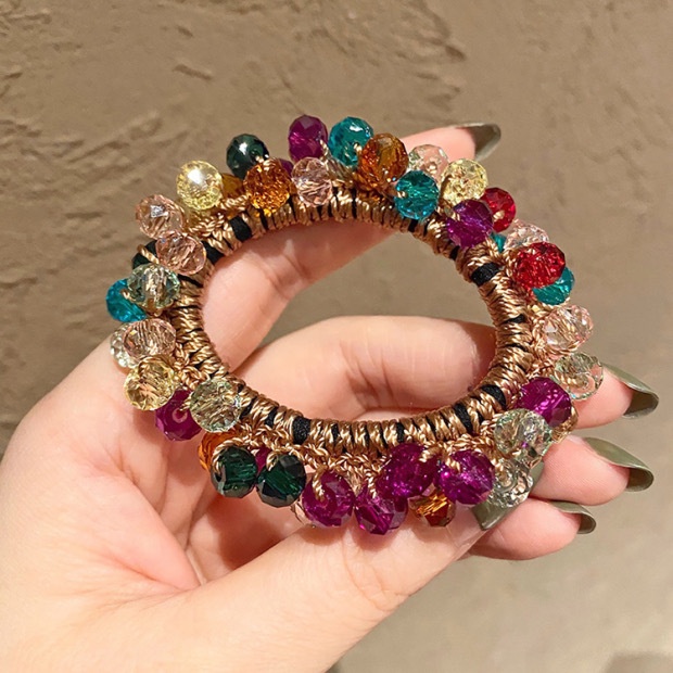 Dây Cột Tóc Co Giãn Đính Đá Pha Lê Nhiều Màu Sắc Xinh Xắn Thời Trang Cho Nữ