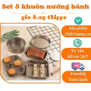 Set 5 Khuôn Nướng Bánh Chống Dính Cao Cấp Chất Liệu Thép Carbon ,set 5 khay nướng bánh tiện lợi _ hàng cao cấp _ chippo