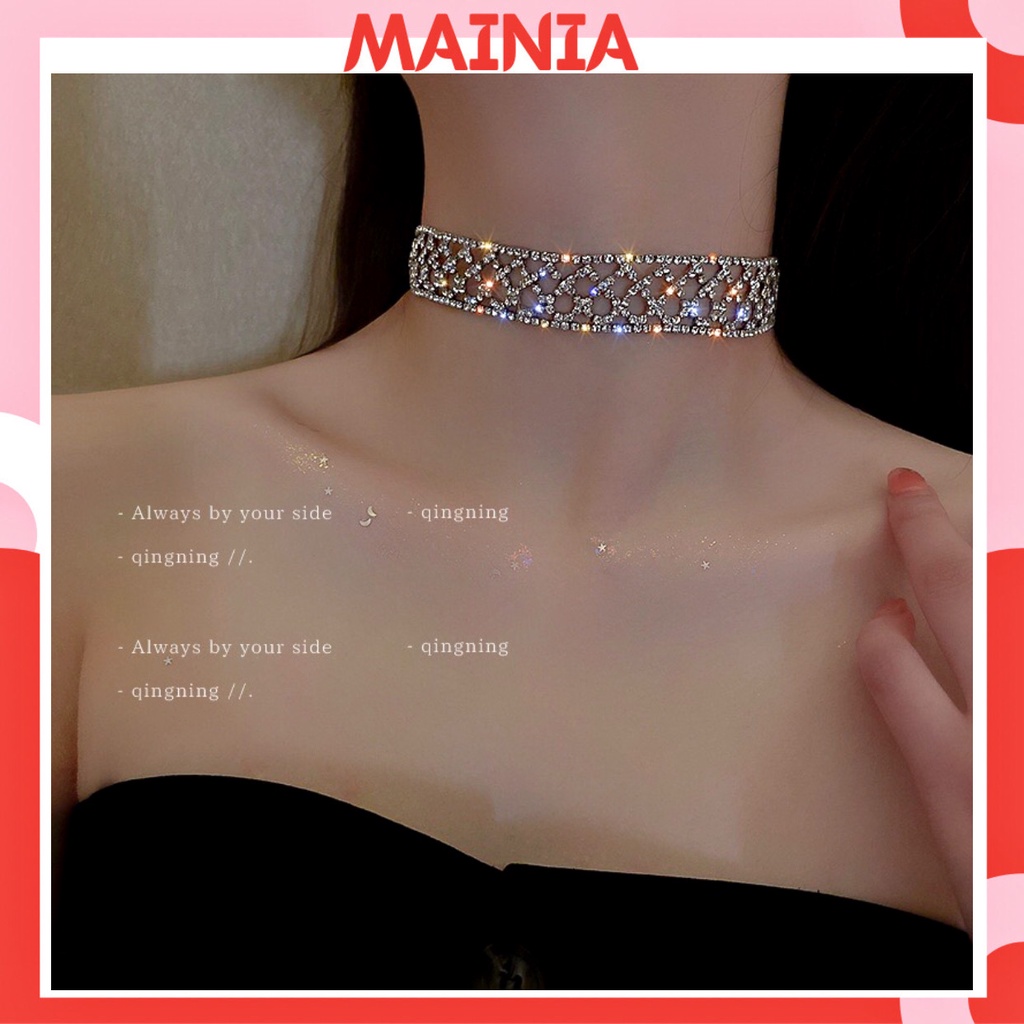 Choker Vòng Cổ Đính Đá Chéo Bản To Siêu Đẹp Cao Cấp Sang Chảnh Mainia Shop