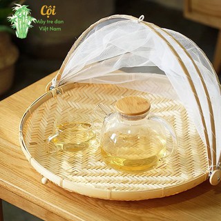 Lồng bàn tròn có màn che sản phẩm mây tre đan thay thế đựng đồ ăn hoa quả cho gia đình siêu an toàn siêu đẹp