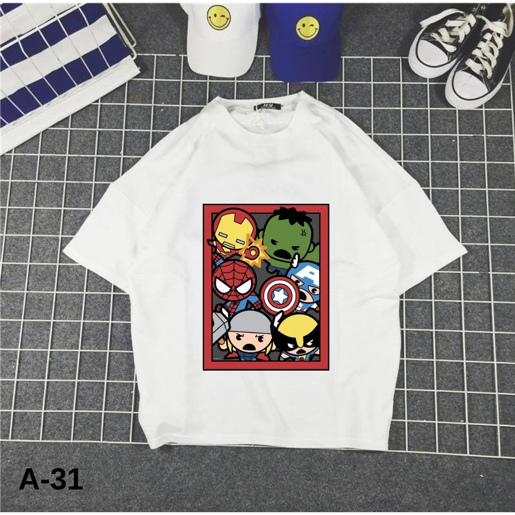 Áo Thun Nam Nữ Tay Lỡ Unisex Phông Trơn Oversize Form Rộng Basic Tee Hình Avenger chibi siêu dễ thương