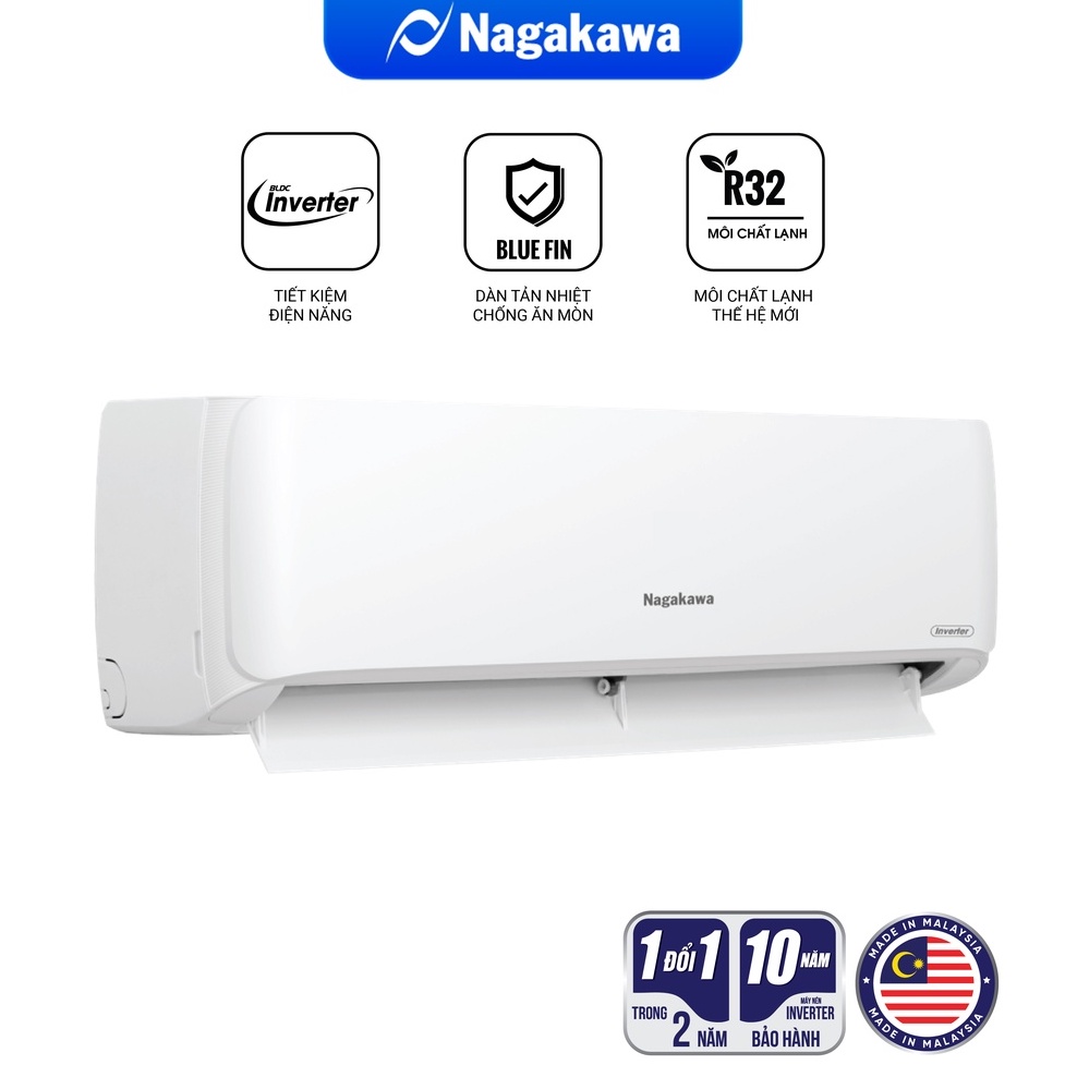 Điều hòa Inverter 1 chiều 24000BTU/H NAGAKAWA NIS-C24R2H08 -made in Malaysia - bảo hành máy nén 10 năm