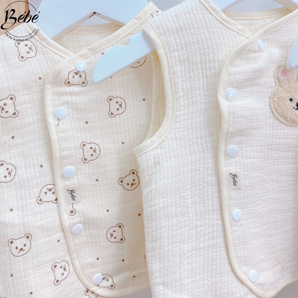 Áo Gile BéBé Vải Xô Muslin Xuất Hàn Đính Hình Xinh Xắn Cho Bé