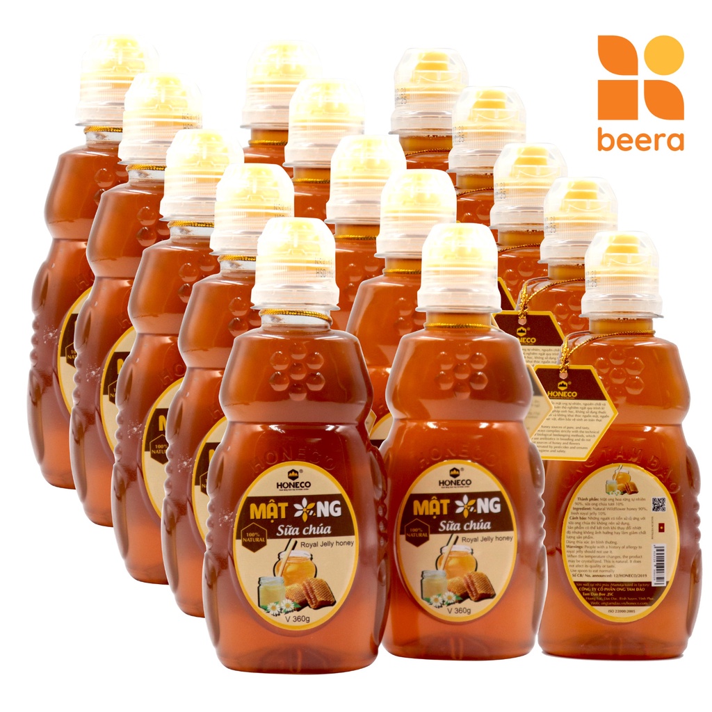 1 thùng 15 chai mật ong sữa chúa Honeco Beera tăng cường sức khoẻ, đẹp da( 15 x 360g)
