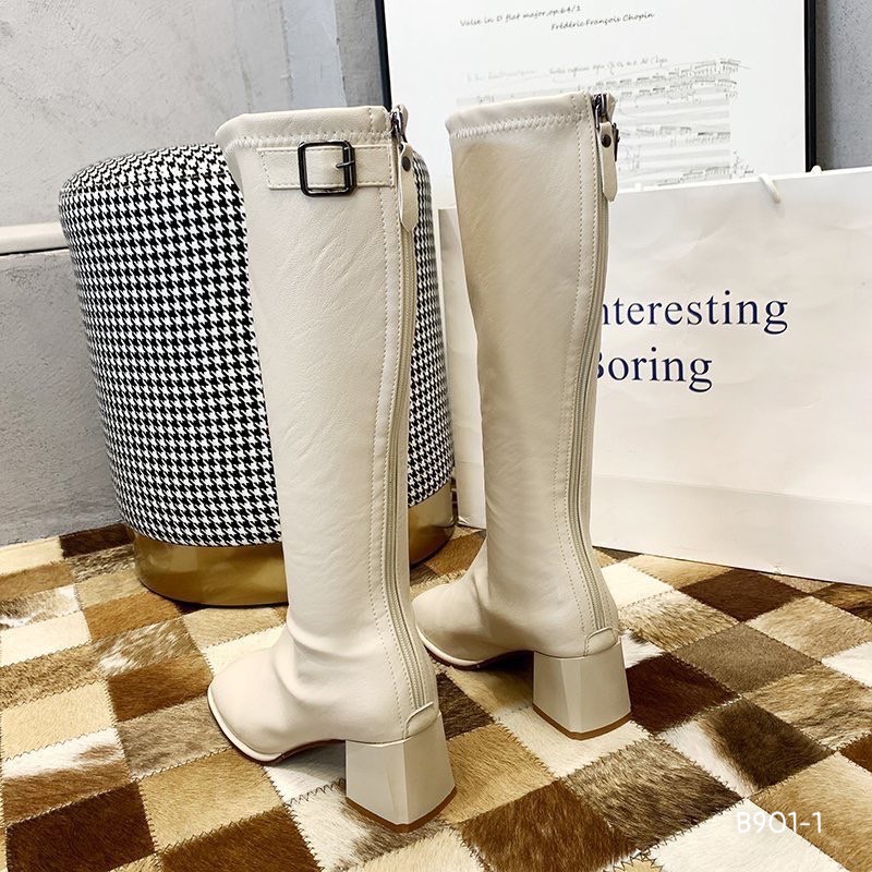 Bốt lửng cao gót 6p SUDI SHOES B901-1 - Boot cao cổ da mềm khóa kéo sau lót lông thời trang phối khuy bắp hot trend 2022