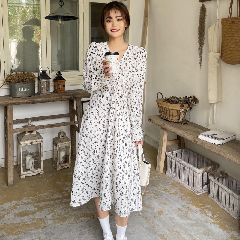 Đầm hoa dáng ôm thời trang mùa thu phong cách Hàn Quốc cho nữ