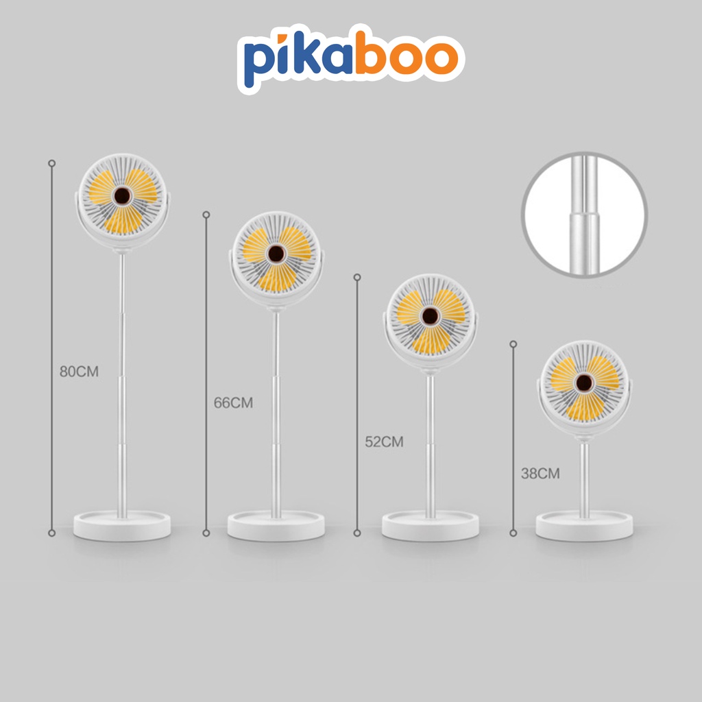 Quạt mini để bàn Pikaboo sạc pin có thể điều chỉnh độ dài của quạt, chất liệu nhựa cao cấp có độ bền cao an toàn cho trẻ