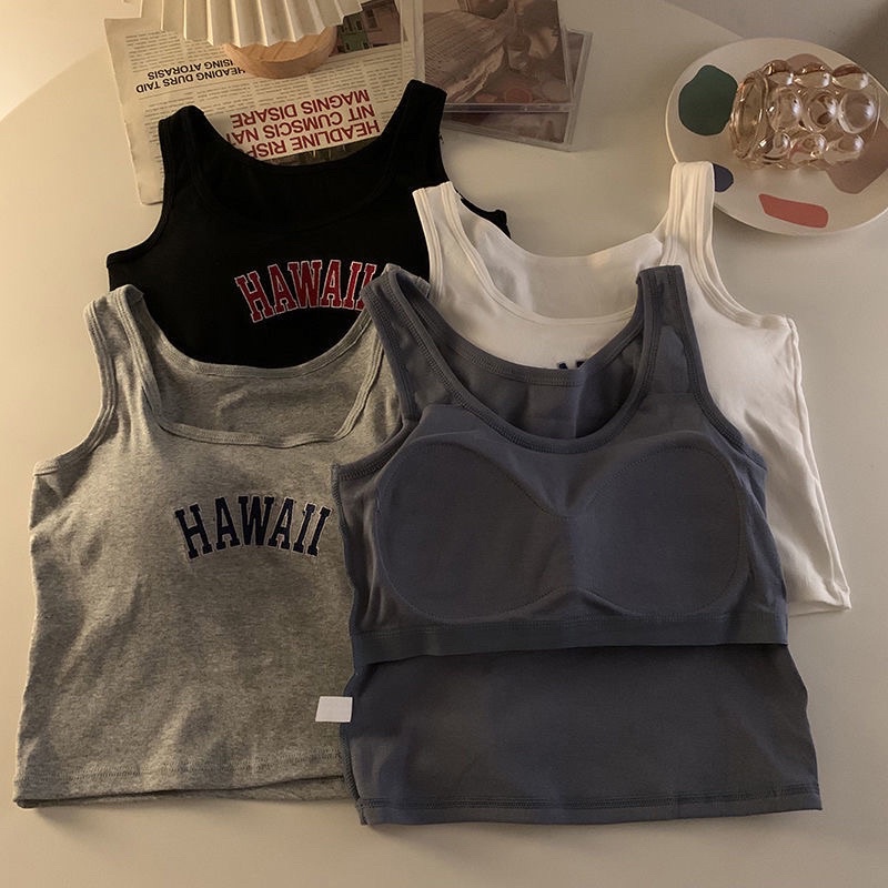 Áo Ba Lỗ Hawaii Co Dãn Có Đệm Mút Ngực Croptop Tank Top Áo Lót Mặc Trong Cá Tính