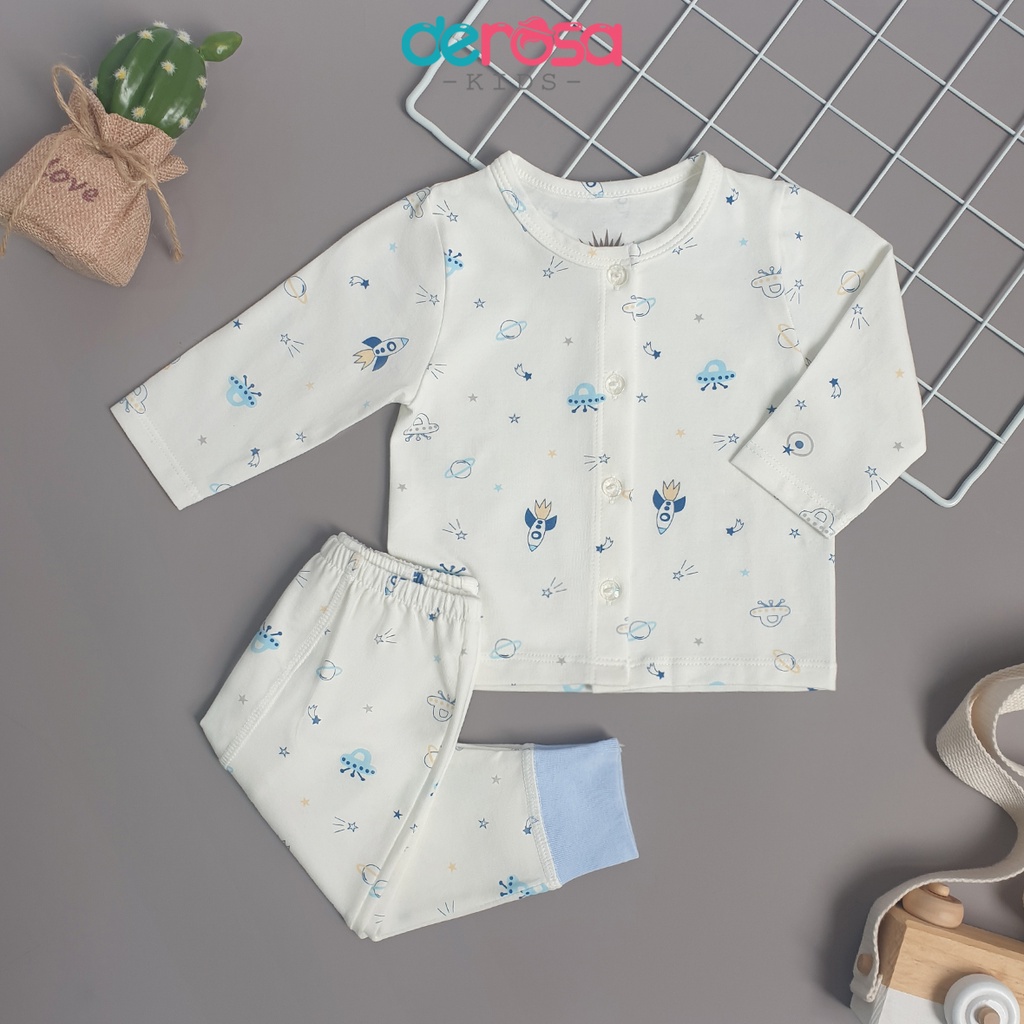 Bộ quần áo sơ sinh đồ bộ cho bé trai bé gái dài tay cotton DEROSA KISD | 0 - 9m | TS 6868 - 6870