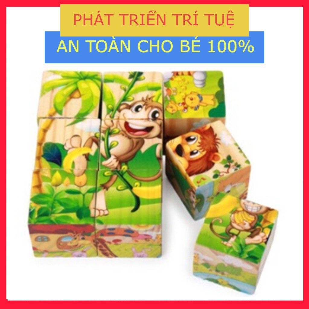 Đồ chơi khối vuông 6 mặt xếp hình gỗ đa chiều cho bé