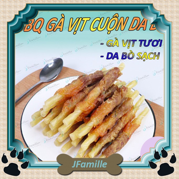 [NƯỚNG GIÒN DAI]Đồ Ăn Vặt Cho Cún JFamille, BBQ Gà Vịt Cuộn Da Bò, Snack Gặm Cho Thú Cưng, Loại Bỏ Mảng Bám, JF100